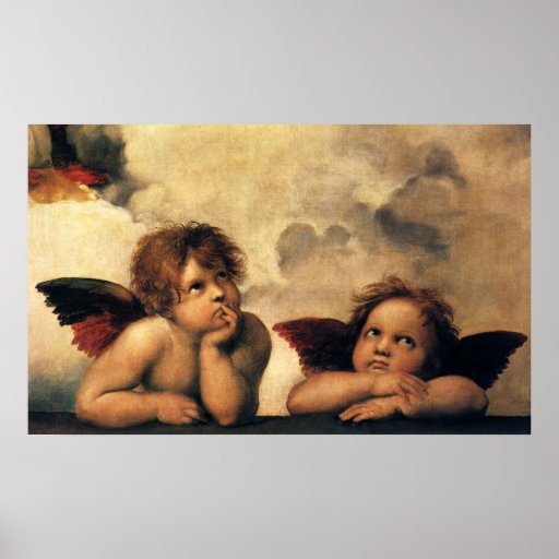Ángeles de Sistine Madonna por Raphael Sanzio Posters