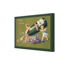 Ángeles del vintage con Champán; Una Feliz Año Nue Lona Envuelta Para Galerias
