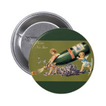 Ángeles del vintage con Champán; Una Feliz Año Nue Pins
