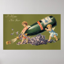 Ángeles del vintage con Champán; Una Feliz Año Nue Poster