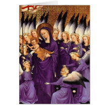 Ángeles que rodean la Virgen y al niño - díptica d Felicitacion