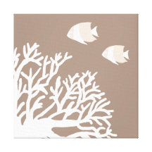 Angelfish tropical beige blanco y de marfil lona estirada galerías