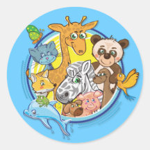 Animales 2 todos junto - pegatina redondo azul