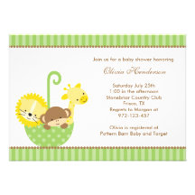 Animales de la selva en invitaciones verdes del pa invitaciones personalizada