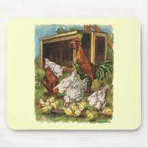Animales del campo del vintage, gallo, gallinas, p alfombrillas de raton
