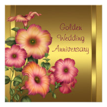 Aniversario de boda de oro de las petunias del oro invitación