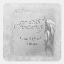 Aniversario de plata de la cala pegatinas cuadradas personalizadas