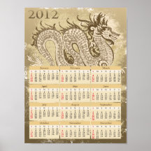 Año apenado del poster del calendario del dragón 2