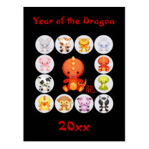 Año chino de la postal del Año Nuevo del dragón