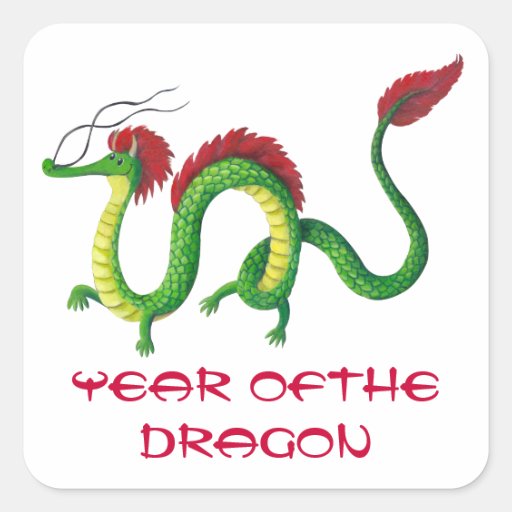 Año chino del dragón calcomanía cuadrada personalizada