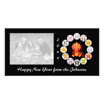 Año chino del zodiaco de la tarjeta de la foto del tarjetas personales con fotos