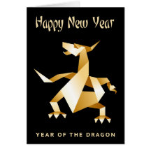 Año de Origami del oro del dragón en tarjeta del n
