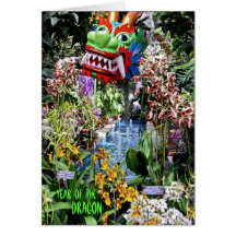 Año de tarjeta de las orquídeas del dragón