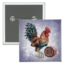 Año del botón del cuadrado del gallo pin