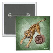 Año del botón del cuadrado del tigre, verde pins