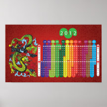 Año del calendario del dragón 2012 para los niños  impresiones
