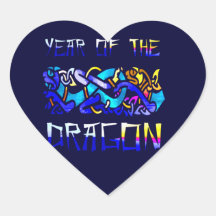Año del dragón calcomania corazon