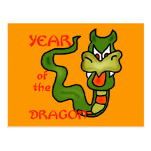 Año del dragón con el dragón del dibujo animado tarjeta postal