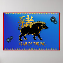 Año del poster Cerdo-Negro del símbolo del verraco