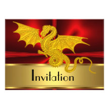 Año rojo del oro de la invitación del dragón