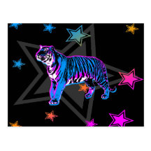 Años 80 tigre y estrellas retros del tigre de Core Tarjeta Postal
