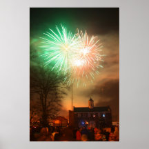 Años Nuevos anaranjados de fuegos artificiales Posters