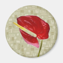 Anthurium rojo en Barkcloth de color topo Iman De Frigorífico