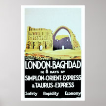 Anuncio expreso del viaje de Oriente Londres Bagda Poster