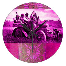 APACHES Y GERONIMO QUE CONDUCEN UN COCHE DE MOTOR RELOJES DE PARED