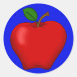 Apple con el pegatina redondo del fondo azul