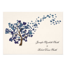 Árbol azul del corazón en el boda de marfil comunicados personales 