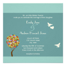 Árbol de la flor con las abejas y la invitación de