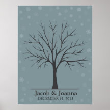 Árbol de la huella dactilar del boda - nieve del i poster