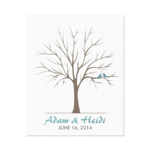 Árbol de la huella dactilar del boda - pájaros clá lienzo envuelto para galerías