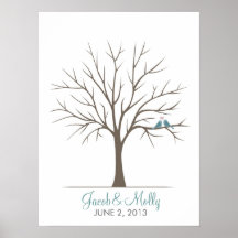 Árbol de la huella dactilar del boda - pájaros clá poster