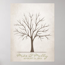 Árbol de la huella dactilar del boda - rústico poster