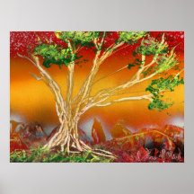 Árbol de la pintura de aerosol contra v1 anaranjad posters