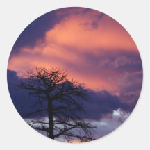 Árbol de la puesta del sol los robles pegatina redonda