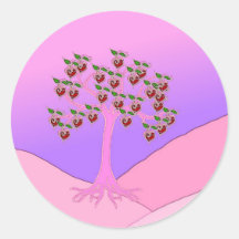 Árbol de la tarjeta del día de San Valentín Etiquetas Redondas