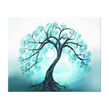 Árbol de la vida azul agraciado con la luna impresión de lienzo