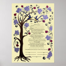 Árbol de la vida Ketubah y de las granadas, retrat Poster