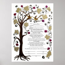 Árbol de la vida Ketubah y de las granadas, retrat Impresiones