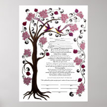 Árbol de la vida Ketubah y de las granadas, retrat Impresiones