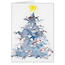 Árbol de navidad, azul, tarjeta de felicitación
