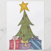 Árbol de navidad con la estrella y los paquetes tarjetas informativas