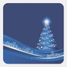 Árbol de navidad en un pegatina azul del invernade
