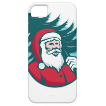 Árbol de navidad que lleva de Papá Noel retro iPhone 5 Case-Mate Protectores