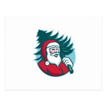 Árbol de navidad que lleva de Papá Noel retro Tarjeta Postal