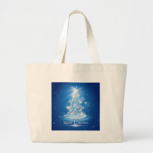 Árbol de navidad y luz sobre fondo azul bolsas de mano