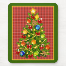 Árbol de navidad y tela escocesa roja alfombrilla de ratón